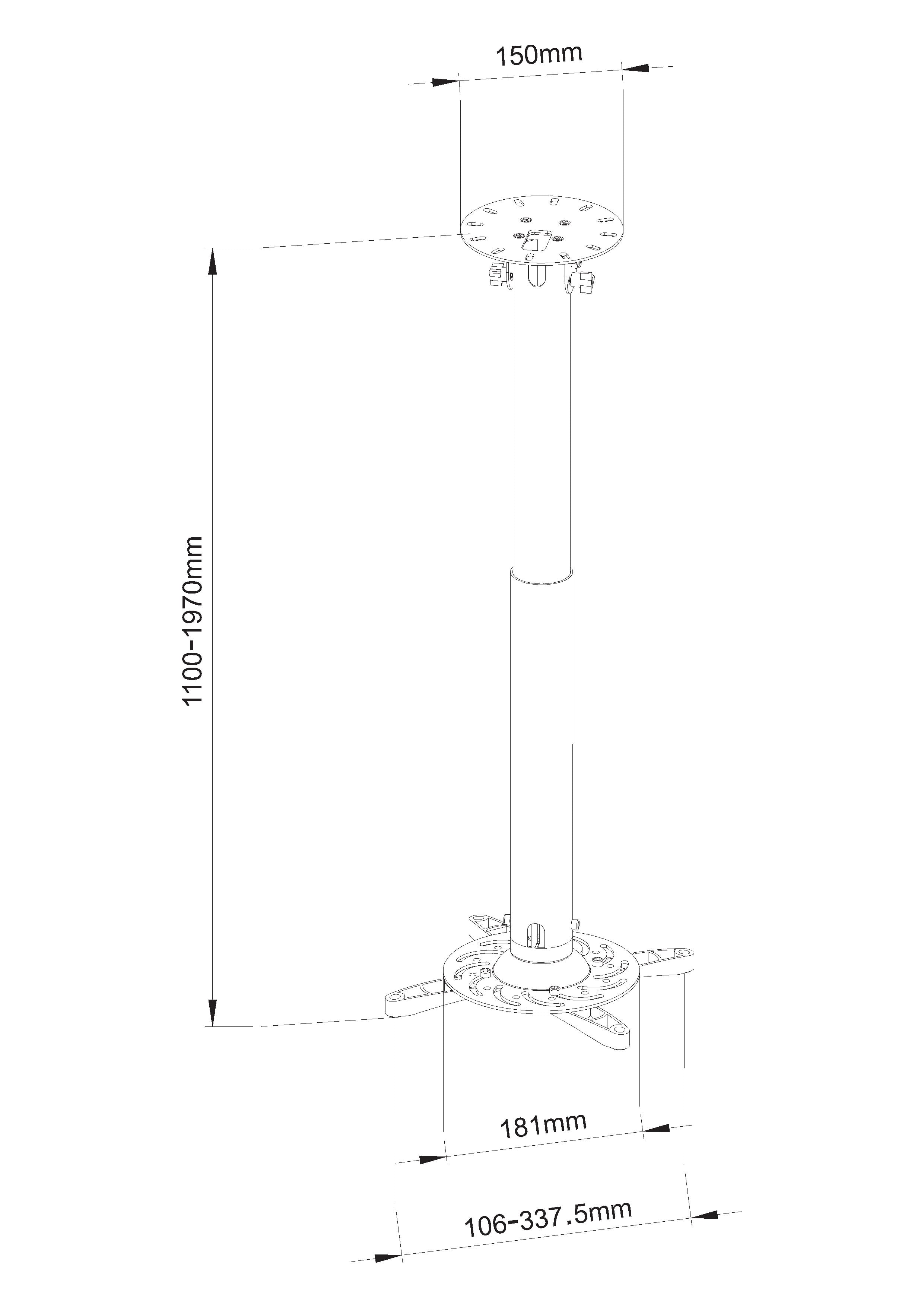 Supporto a soffitto profess. per proiettori estensione 110 - 197 cm - Techly ICA-PM 104XL