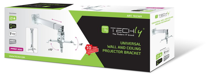 Staffa universale per proiettori a parete/soffitto silver - Techly ICA-PM 16