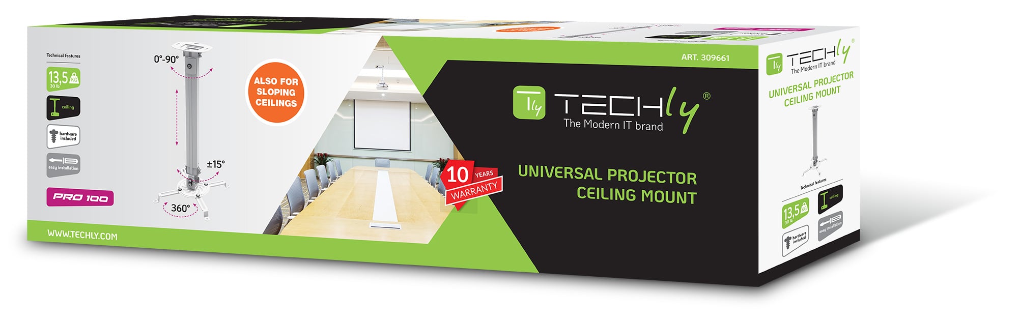 Supporto a Soffitto per Proiettori Estensione 545-900 mm Silver - Techly ICA-PM 18M