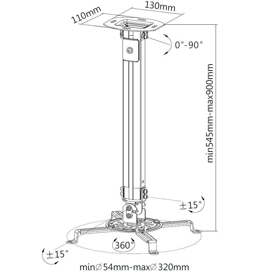 Supporto a Soffitto per Proiettori Estensione 545-900 mm Silver - Techly ICA-PM 18M