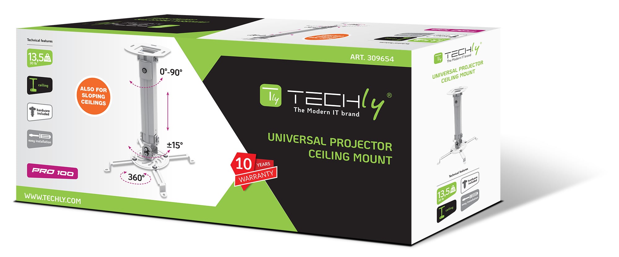 Supporto a Soffitto per Proiettori Estensione 380-580 mm Silver - Techly ICA-PM 18S