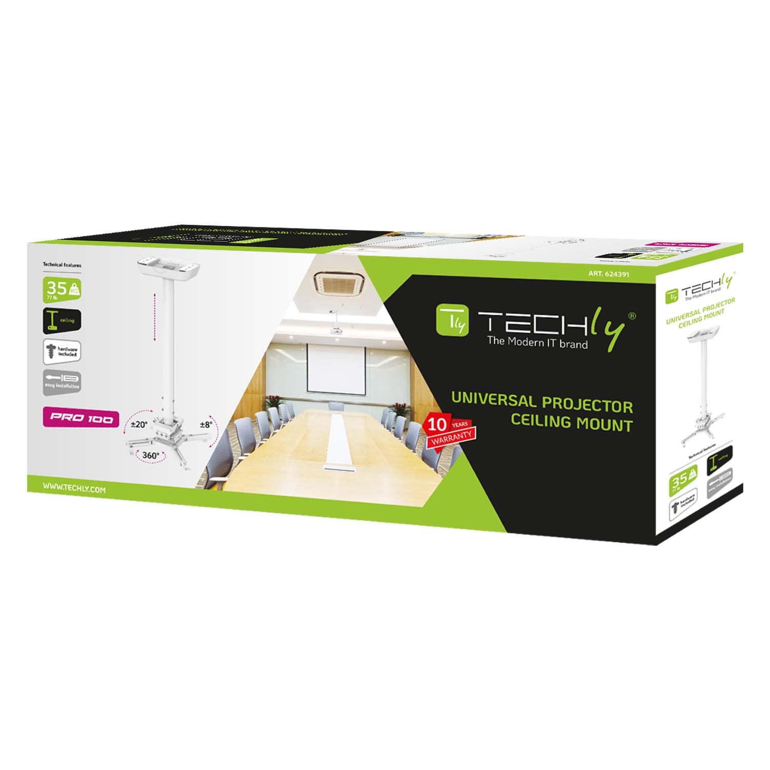 Supporto Universale a Soffitto per Proiettori Estensione 735-1135 mm Bianco - Techly ICA-PM 20L