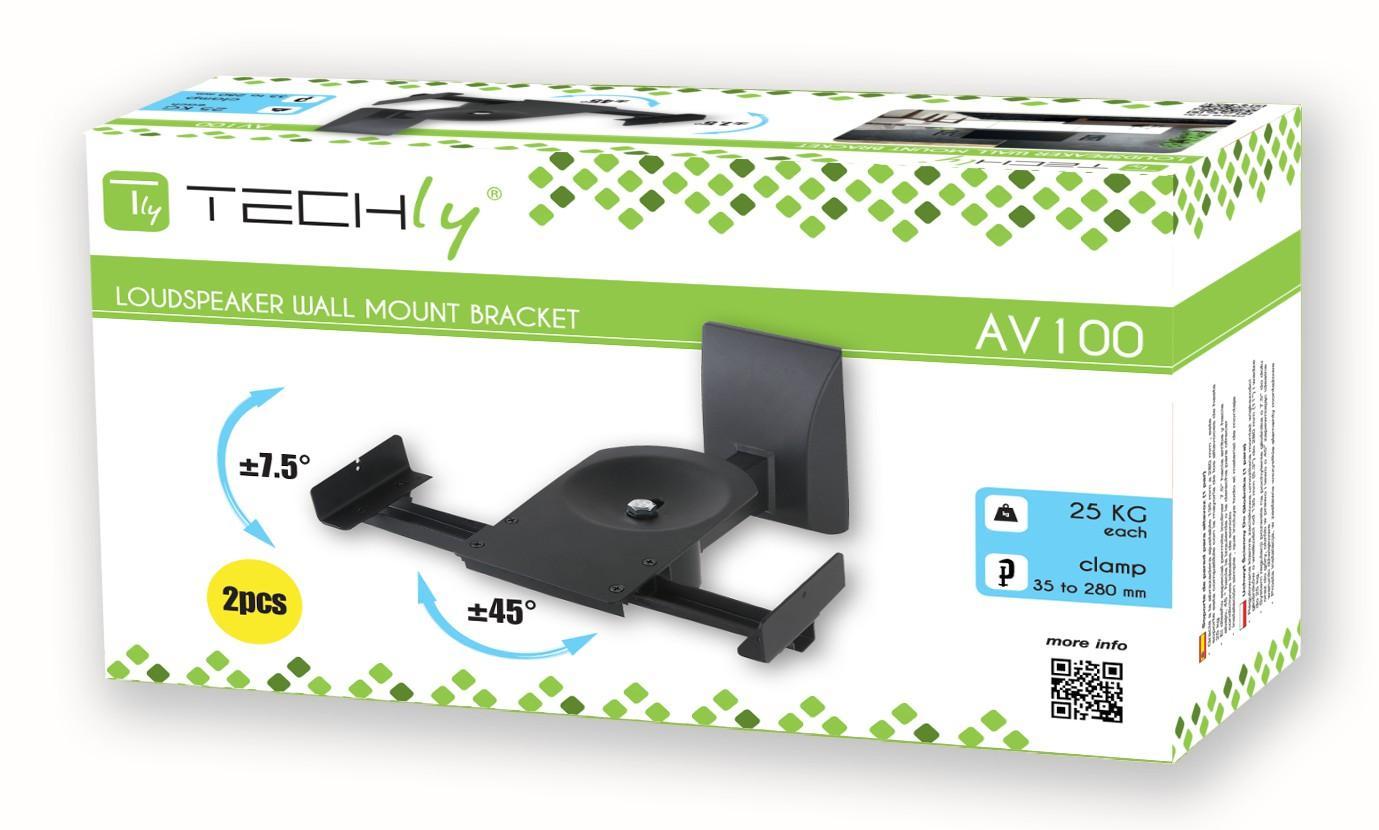 Coppia Staffe Speakers a Parete fino a 25kg Nero - Techly ICA-SP SS201