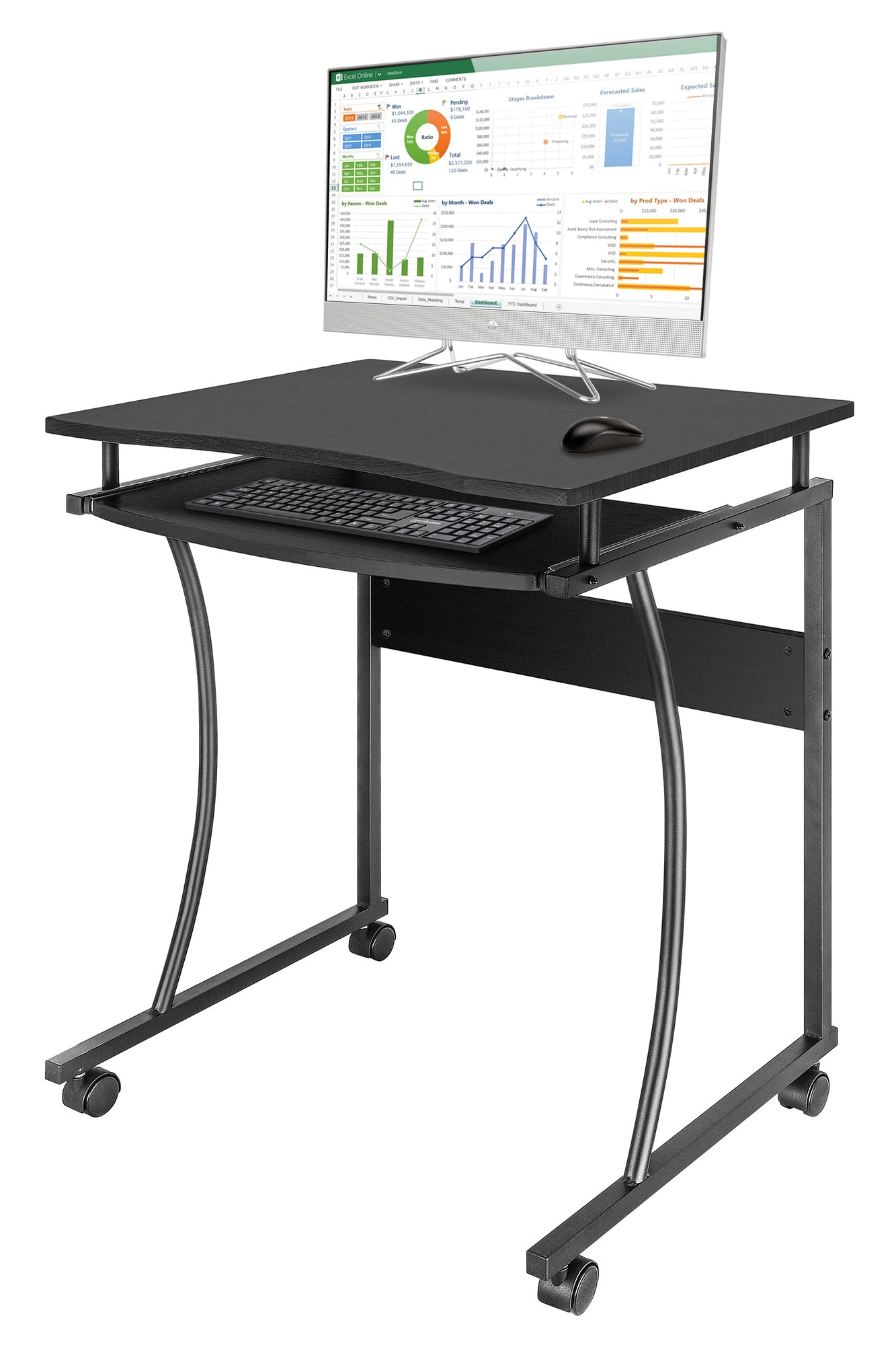 Scrivania Compatta con Ripiano Estraibile per Tastiera - Techly ICA-TB 131B