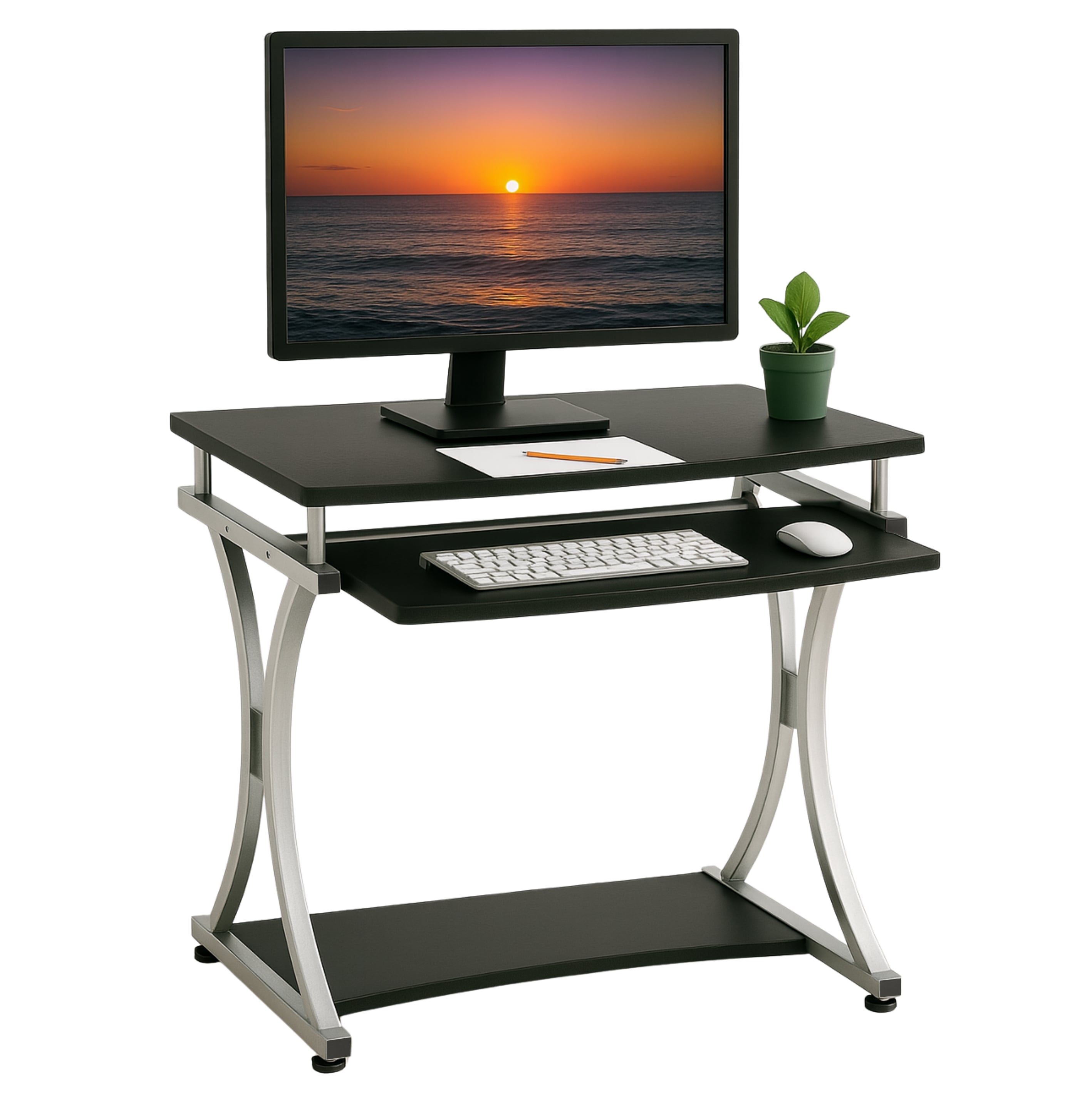 Scrivania per PC Compatta con Cassetto Estraibile, Nero Grafite - Techly ICA-TB 328BK
