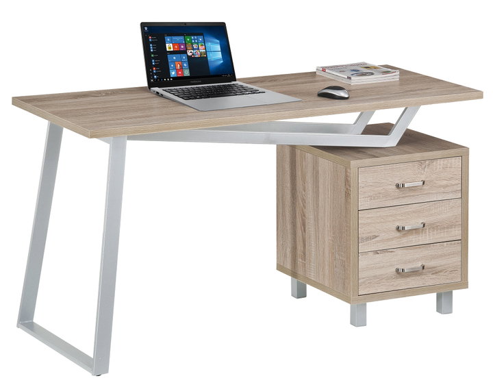 Scrivania per computer con tre cassetti, area 1400x600 mm, finitura bianco/quercia - Techly ICA-TB 3533O