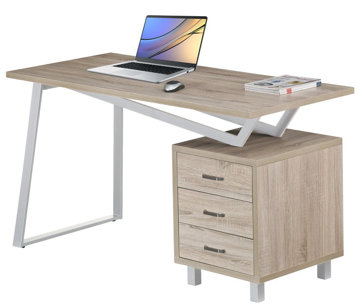 Scrivania per computer con tre cassetti, area 1400x600 mm, finitura bianco/quercia - Techly ICA-TB 3533O
