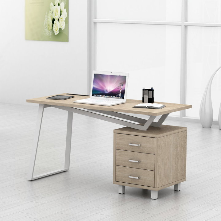 Scrivania per computer con tre cassetti, area 1400x600 mm, finitura bianco/quercia - Techly ICA-TB 3533O