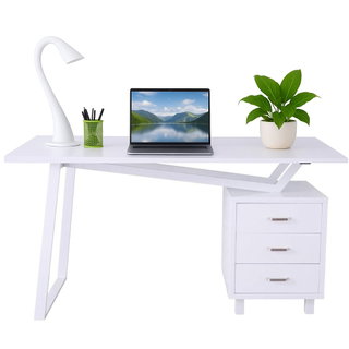 Computer Desk with Three White Opaque Drawers Wood Effect - Techly ICA-TB 3533 W