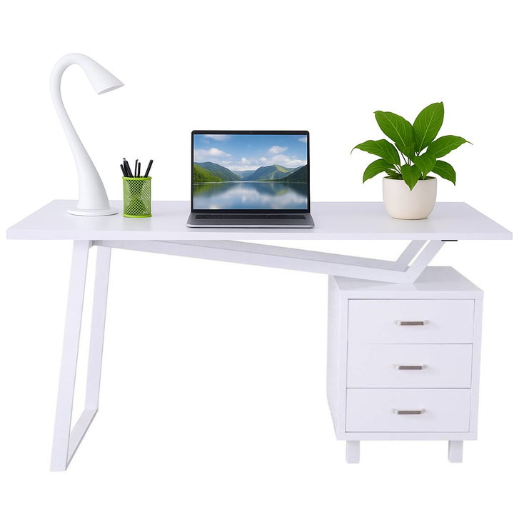 Scrivania per Computer con Tre Cassetti Bianco opaco effetto legno - Techly ICA-TB 3533W