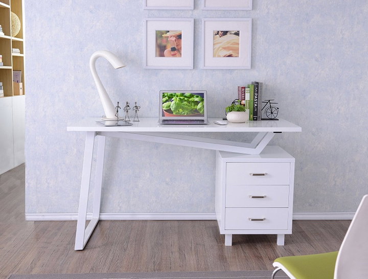 Scrivania per Computer con Tre Cassetti Bianco opaco effetto legno - Techly ICA-TB 3533W