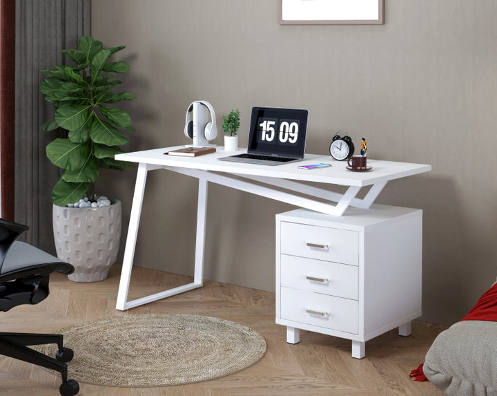 Scrivania per Computer con Tre Cassetti Bianco opaco effetto legno - Techly ICA-TB 3533W