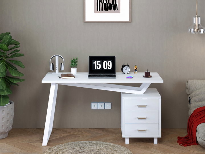 Scrivania per Computer con Tre Cassetti Bianco opaco effetto legno - Techly ICA-TB 3533W