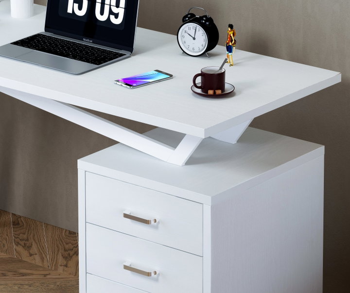 Scrivania per Computer con Tre Cassetti Bianco opaco effetto legno - Techly ICA-TB 3533W