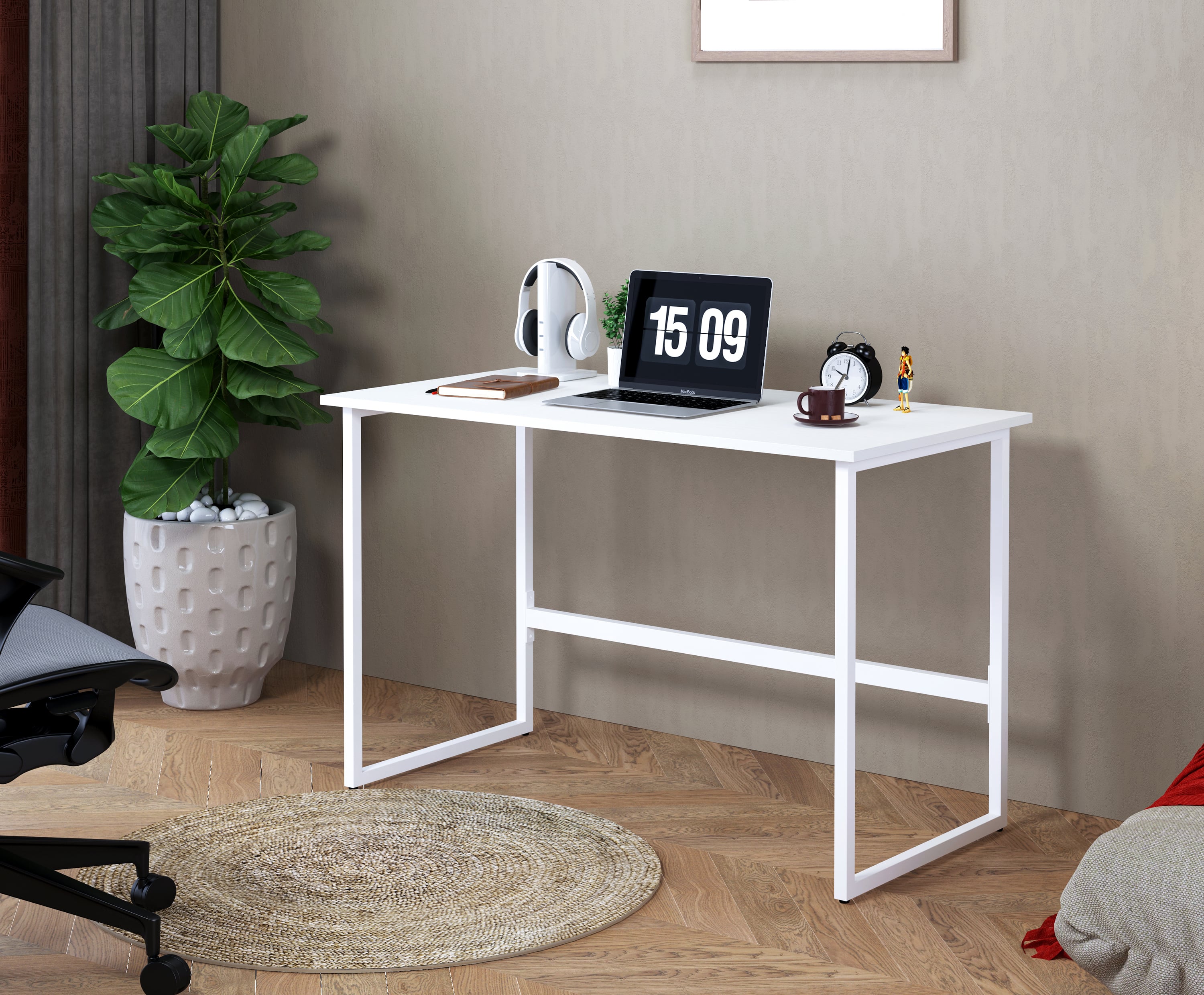Computer Desk with Modern Design for Home and White Office - Techly ICA-TB 3545 W