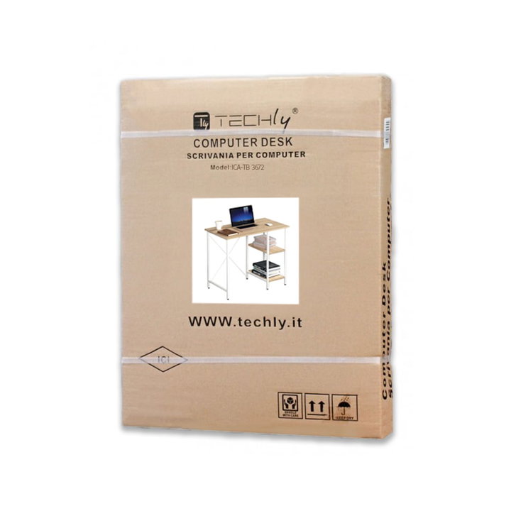 Metal Computer Desk with Clear Oak Shelf - Techly ICA-TB 3672