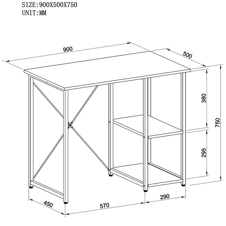 Metal Computer Desk with Clear Oak Shelf - Techly ICA-TB 3672
