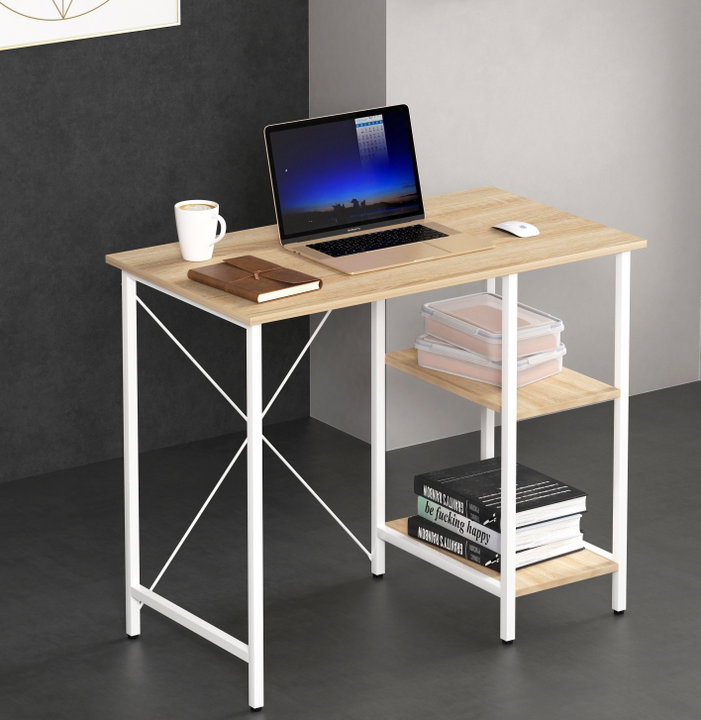 Metal Computer Desk with Clear Oak Shelf - Techly ICA-TB 3672