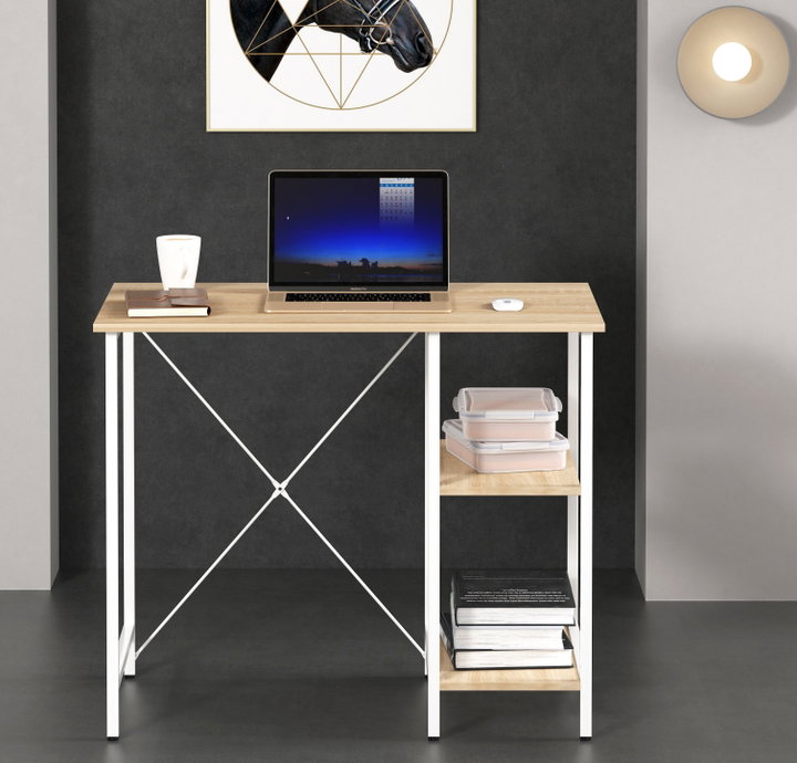Metal Computer Desk with Clear Oak Shelf - Techly ICA-TB 3672