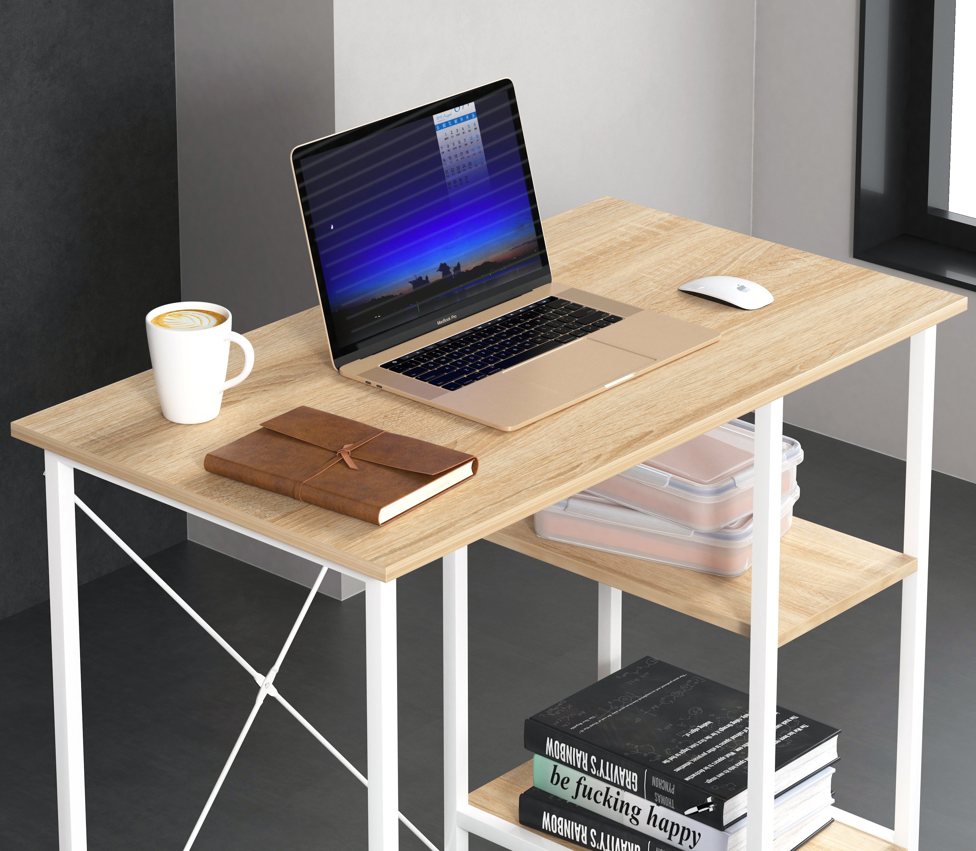 Metal Computer Desk with Clear Oak Shelf - Techly ICA-TB 3672