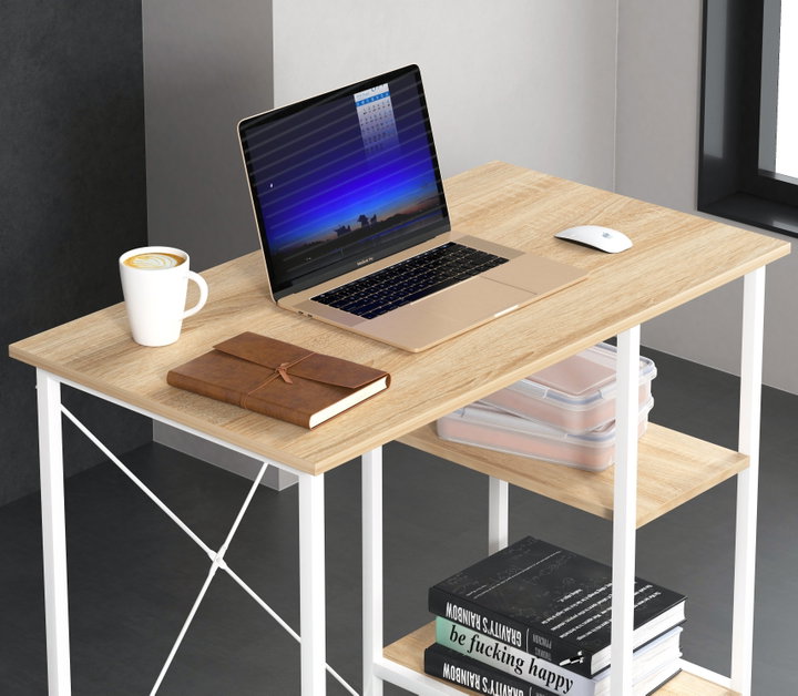 Metal Computer Desk with Clear Oak Shelf - Techly ICA-TB 3672