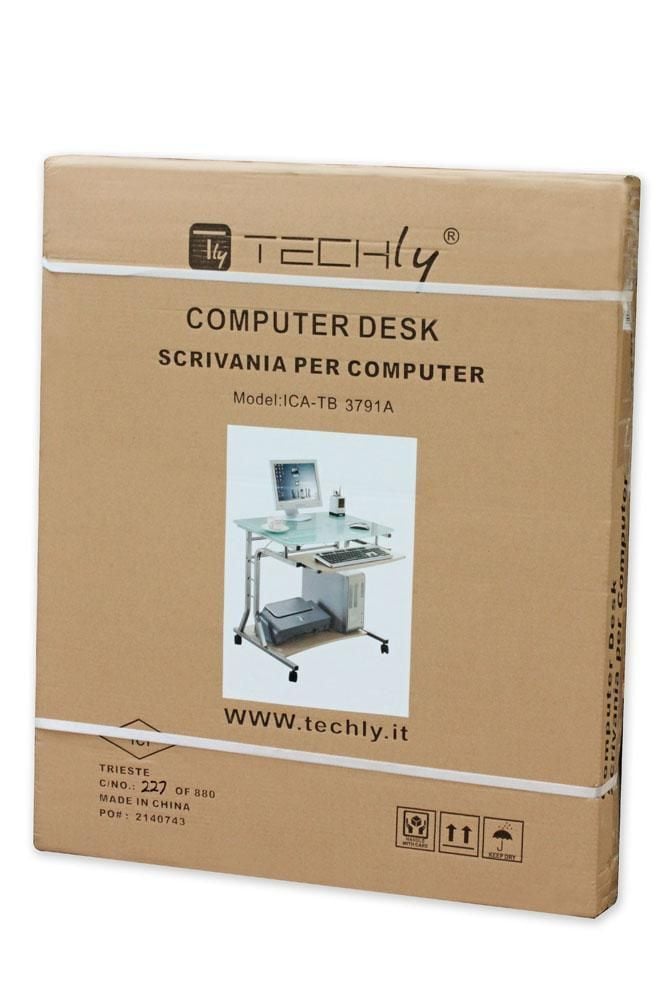 Scrivania per PC Compatta in Metallo e Vetro con Ruote - Techly ICA-TB 3791A