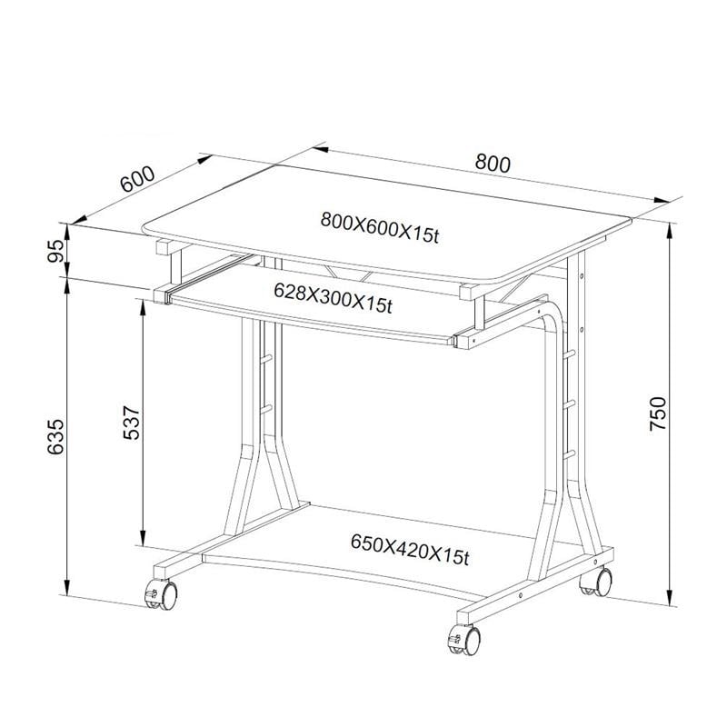 Scrivania per PC Compatta in Metallo e Vetro con Ruote - Techly ICA-TB 3791A