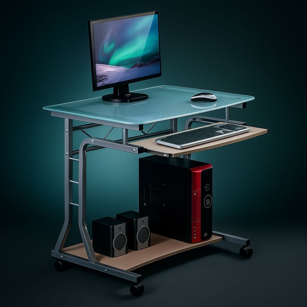 Scrivania per PC Compatta in Metallo e Vetro con Ruote - Techly ICA-TB 3791A