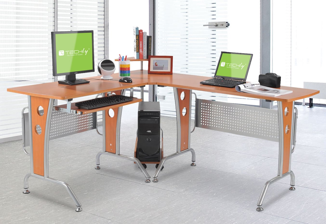 Scrivania per Computer Angolare in Ciliegio - Techly ICA-TB 3806A