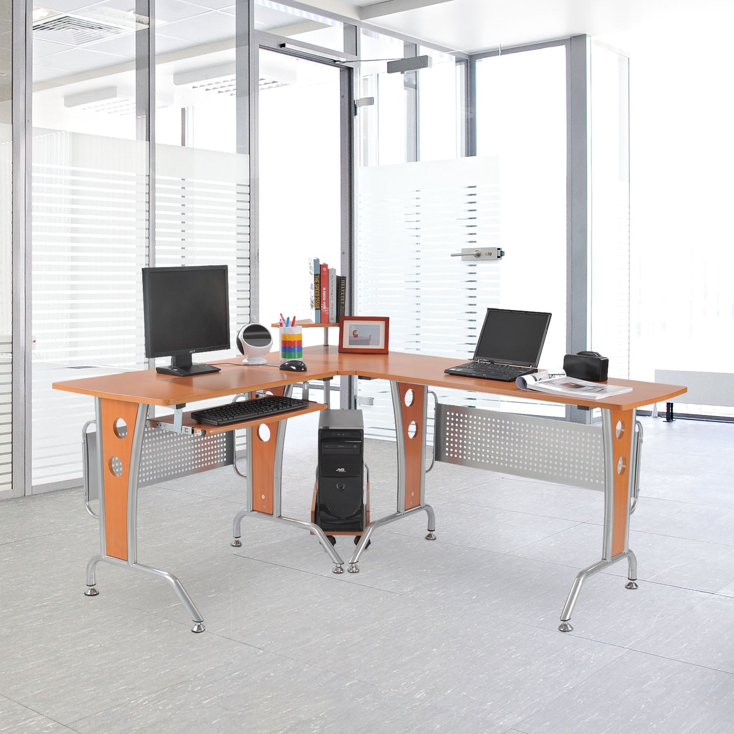 Scrivania per Computer Angolare in Ciliegio - Techly ICA-TB 3806A