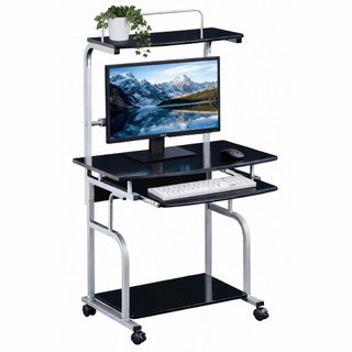 Desk Mobile for PC Printer with removable keyboard Black Polished - Techly ICA-TB 7800 BK
