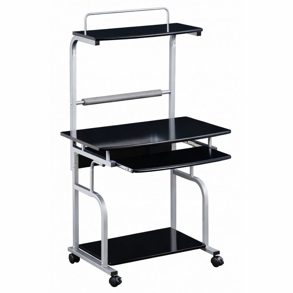 Scrivania Mobile per PC Stampante con Tastiera Estraibile Nero Lucido - Techly ICA-TB 7800BK