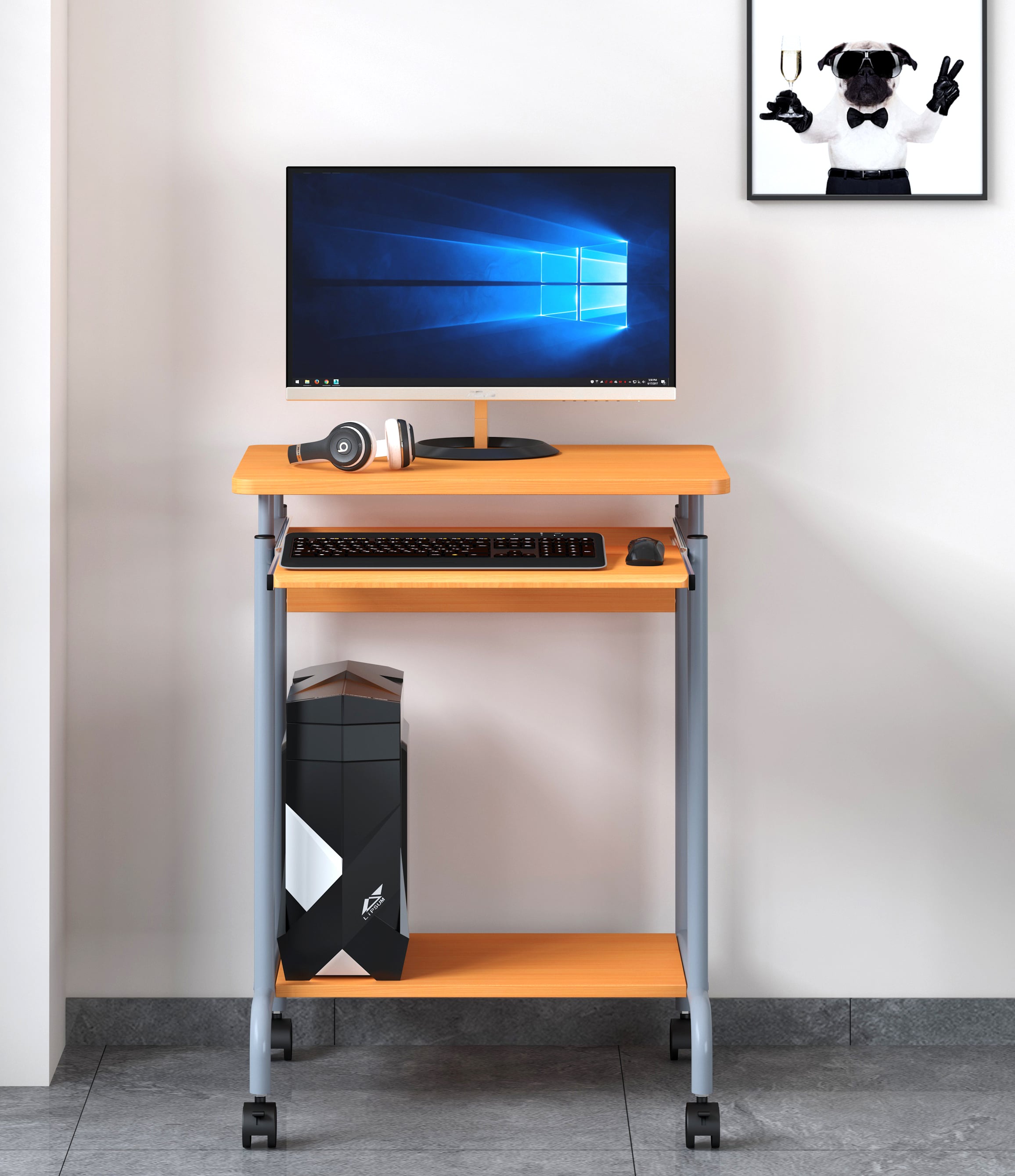 Scrivania Mobile ''Compact'' per Computer Ripiano Tastiera Scorrevole - Techly ICA-TB S005