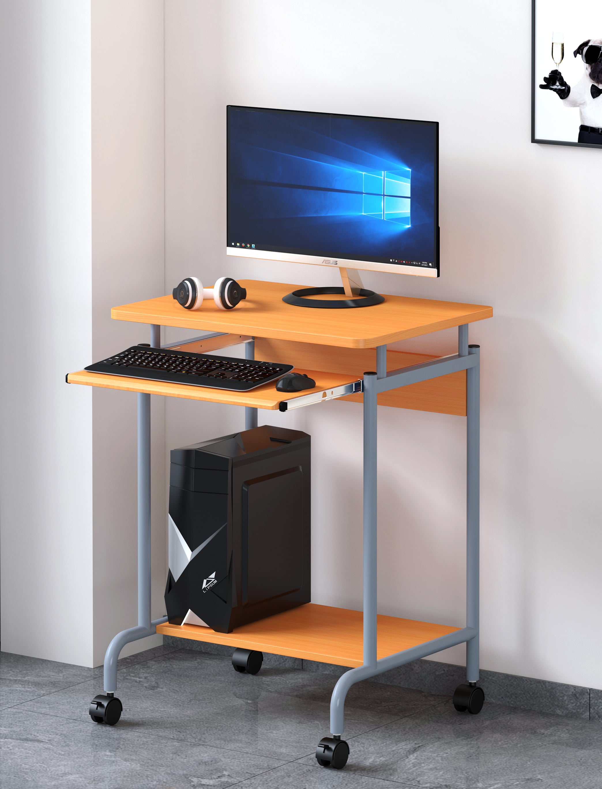 Scrivania Mobile ''Compact'' per Computer Ripiano Tastiera Scorrevole - Techly ICA-TB S005