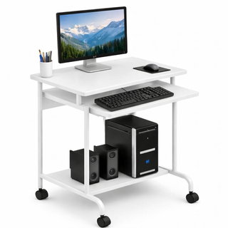 Mobile Compact Desktop for Computer Ripiano Keyboard Sliding White - Techly ICA-TB S 005 W