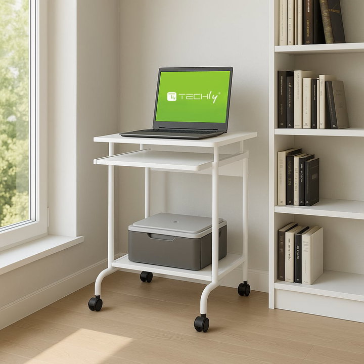 Scrivania Mobile ''Compact'' per Computer Ripiano Tastiera Scorrevole Bianco - Techly ICA-TB S005W