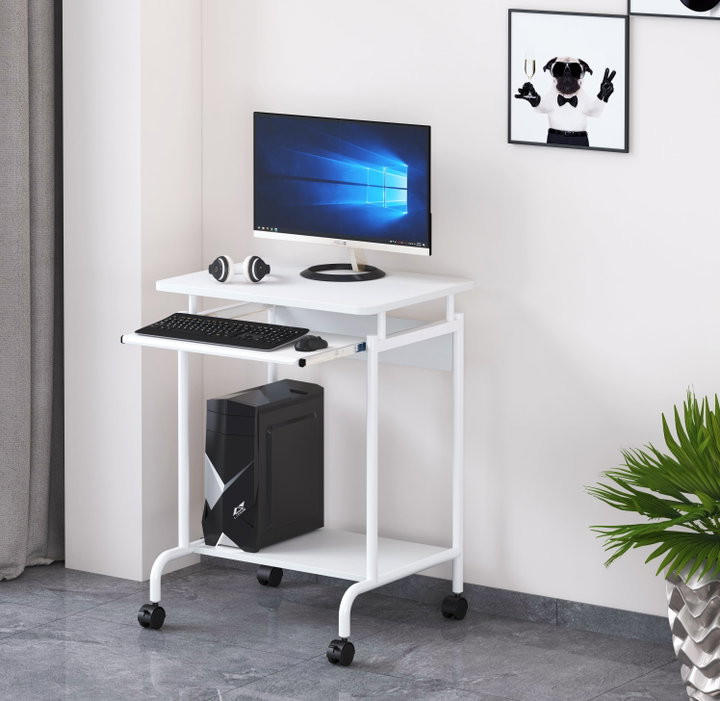 Scrivania Mobile ''Compact'' per Computer Ripiano Tastiera Scorrevole Bianco - Techly ICA-TB S005W