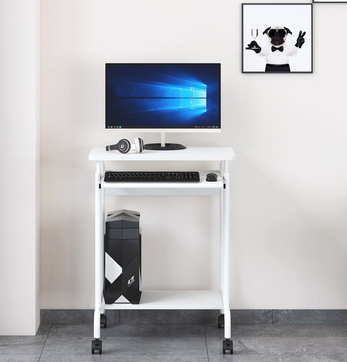 Scrivania Mobile ''Compact'' per Computer Ripiano Tastiera Scorrevole Bianco - Techly ICA-TB S005W