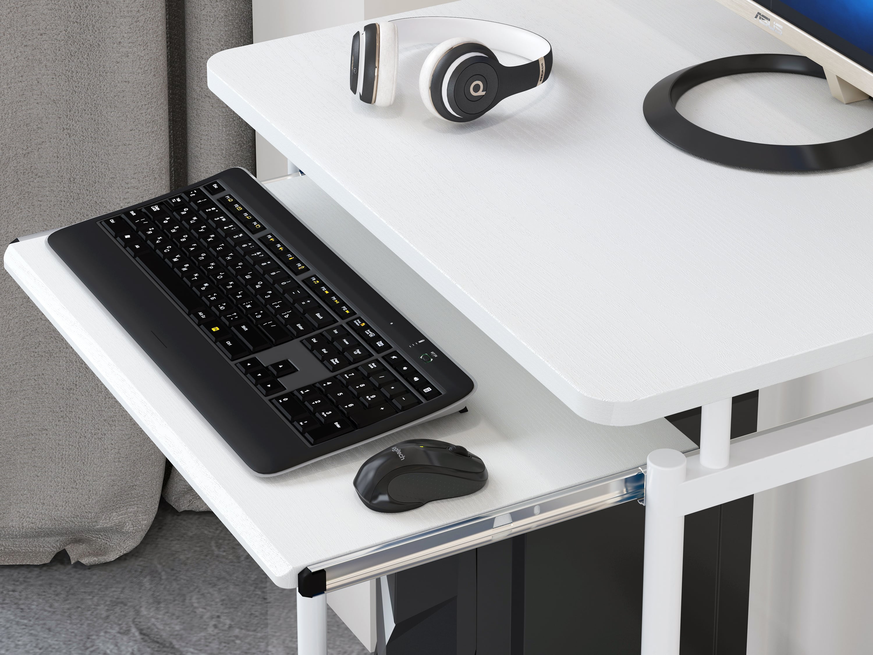 Mobile Compact Desktop for Computer Ripiano Keyboard Sliding White - Techly ICA-TB S 005 W