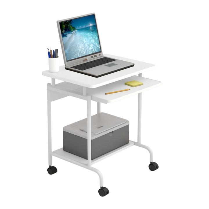 Scrivania Mobile ''Compact'' per Computer Ripiano Tastiera Scorrevole Bianco - Techly ICA-TB S005W