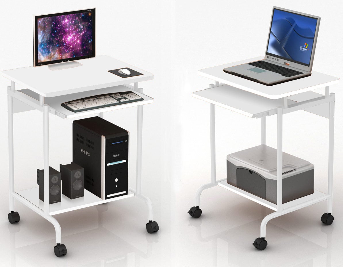 Mobile Compact Desktop for Computer Ripiano Keyboard Sliding White - Techly ICA-TB S 005 W