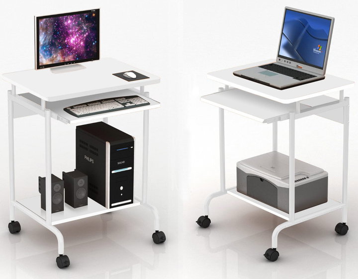 Scrivania Mobile ''Compact'' per Computer Ripiano Tastiera Scorrevole Bianco - Techly ICA-TB S005W