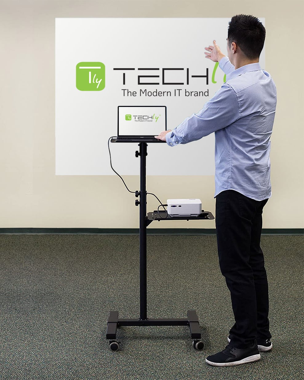 Carrello per Proiettore Notebook Regolabile con Mensola - Techly ICA-TB TPM-10