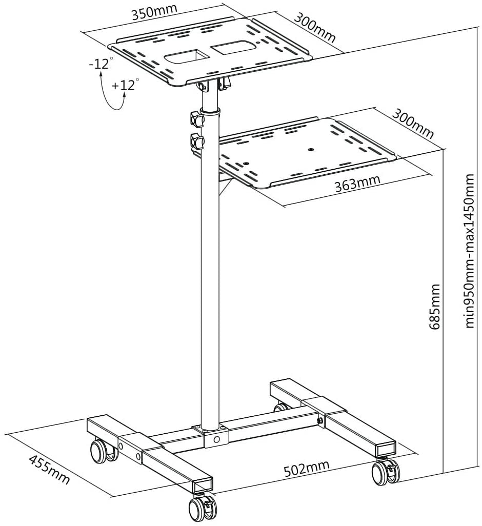 Carrello per Proiettore Notebook Regolabile con Mensola - Techly ICA-TB TPM-10