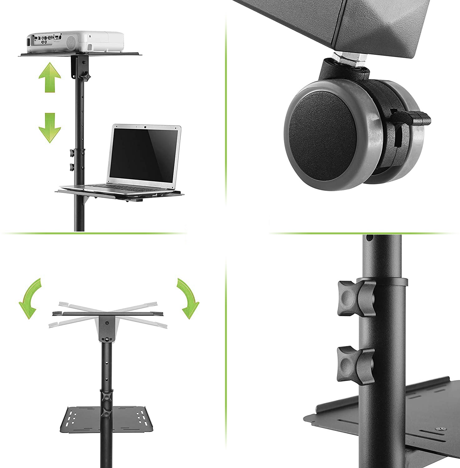 Carrello per Proiettore Notebook Regolabile con Mensola - Techly ICA-TB TPM-10