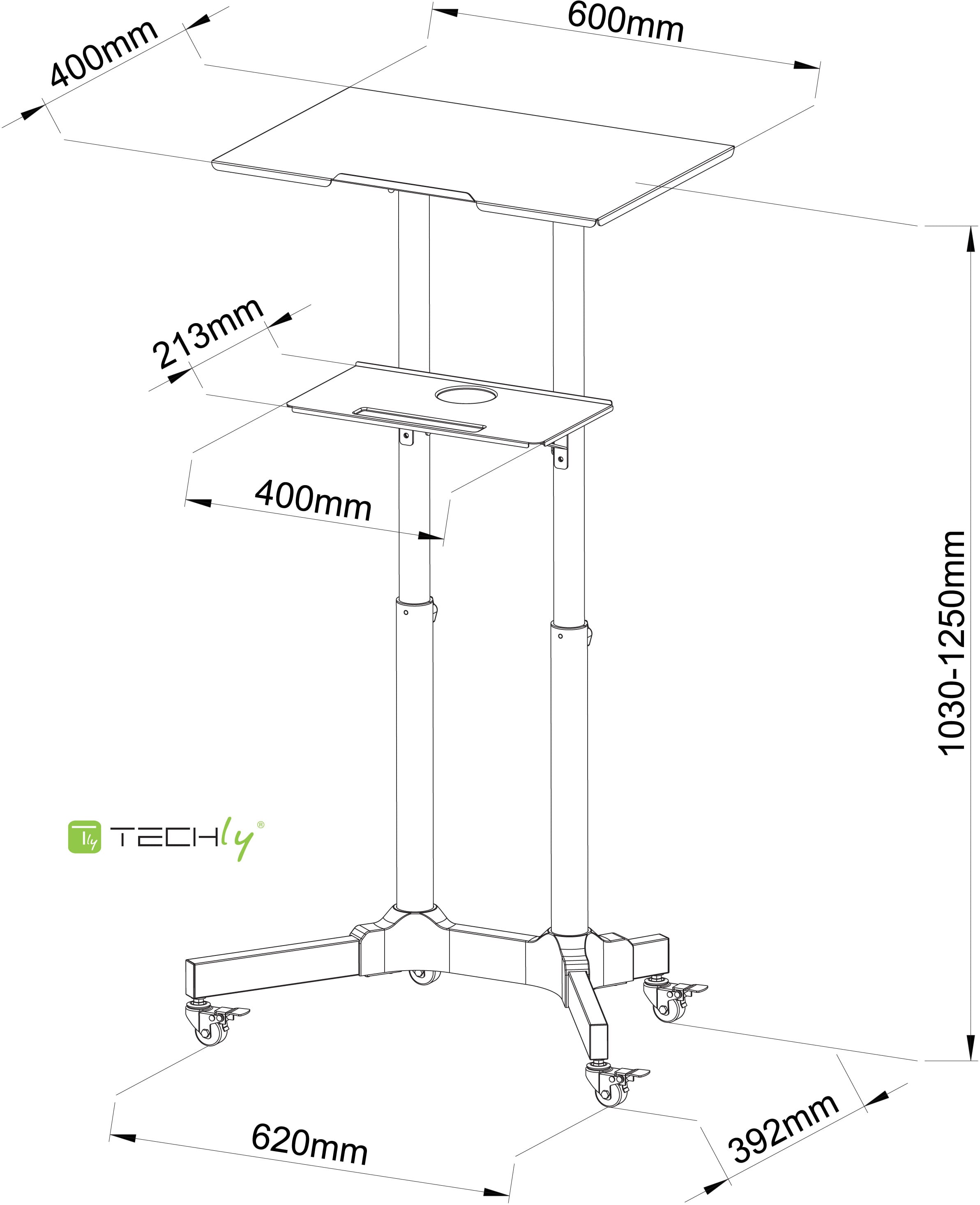 Postazione di Lavoro Supporto Laptop con Mensola Altezza Regolabile - Techly ICA-TB TPM-1BK