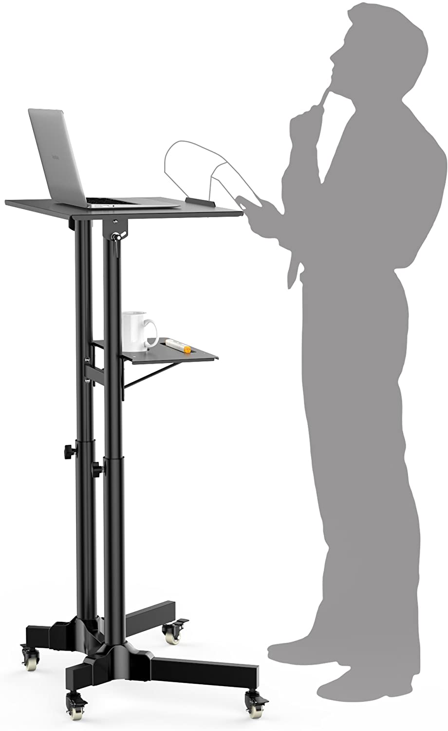 Postazione di Lavoro Supporto Laptop con Mensola Altezza Regolabile - Techly ICA-TB TPM-1BK