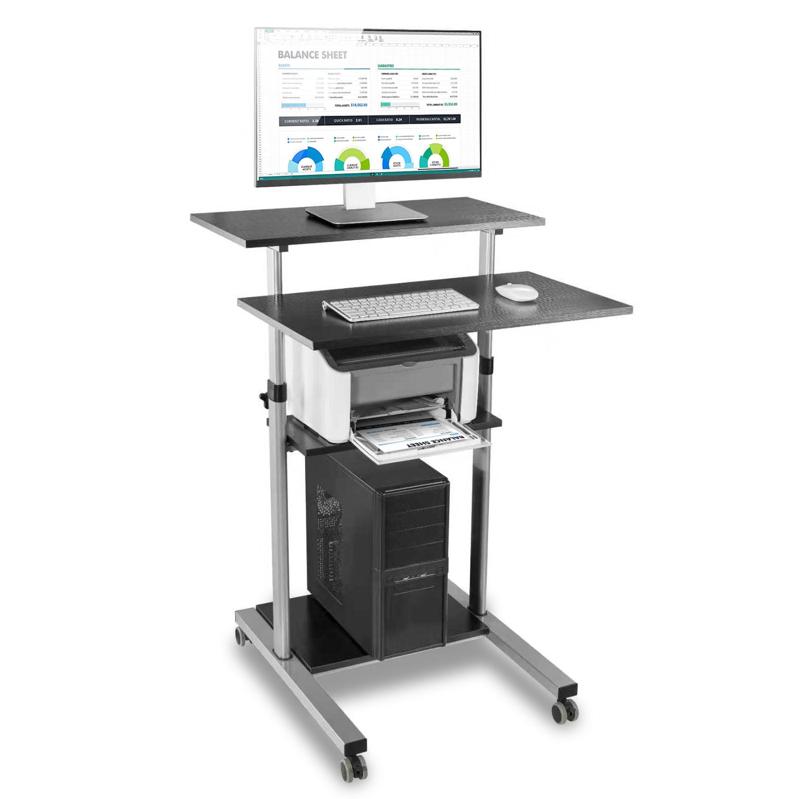 Postazione di Lavoro Carrello PC Laptop con Mensole Altezza Regolabile - Techly ICA-TB TPM-3