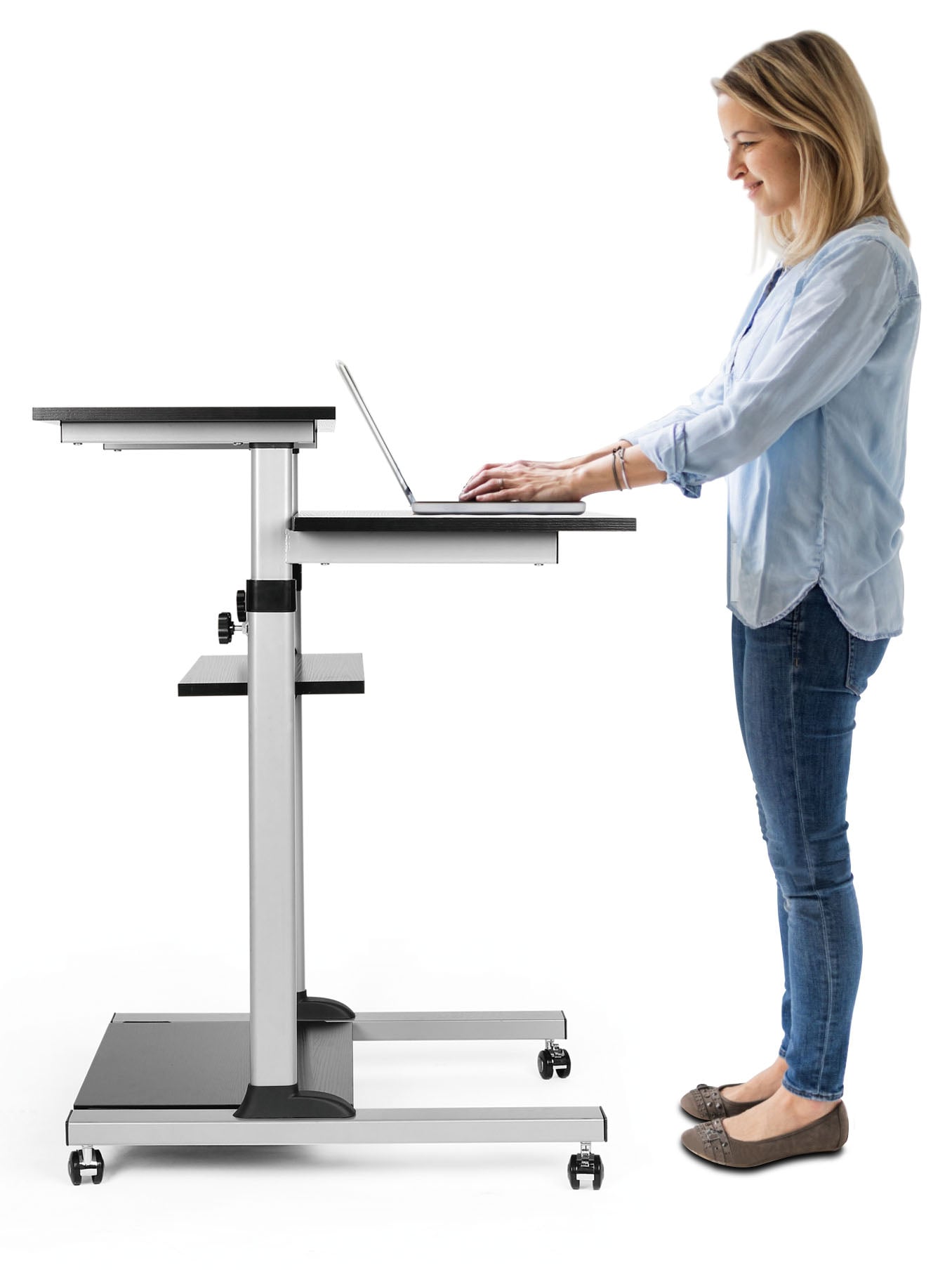 Postazione di Lavoro Carrello PC Laptop con Mensole Altezza Regolabile - Techly ICA-TB TPM-3