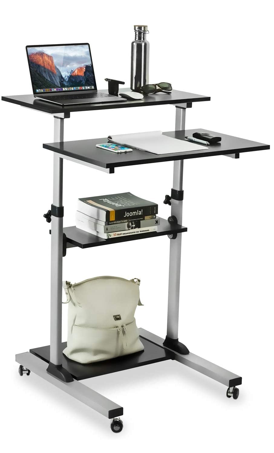 Postazione di Lavoro Carrello PC Laptop con Mensole Altezza Regolabile - Techly ICA-TB TPM-3